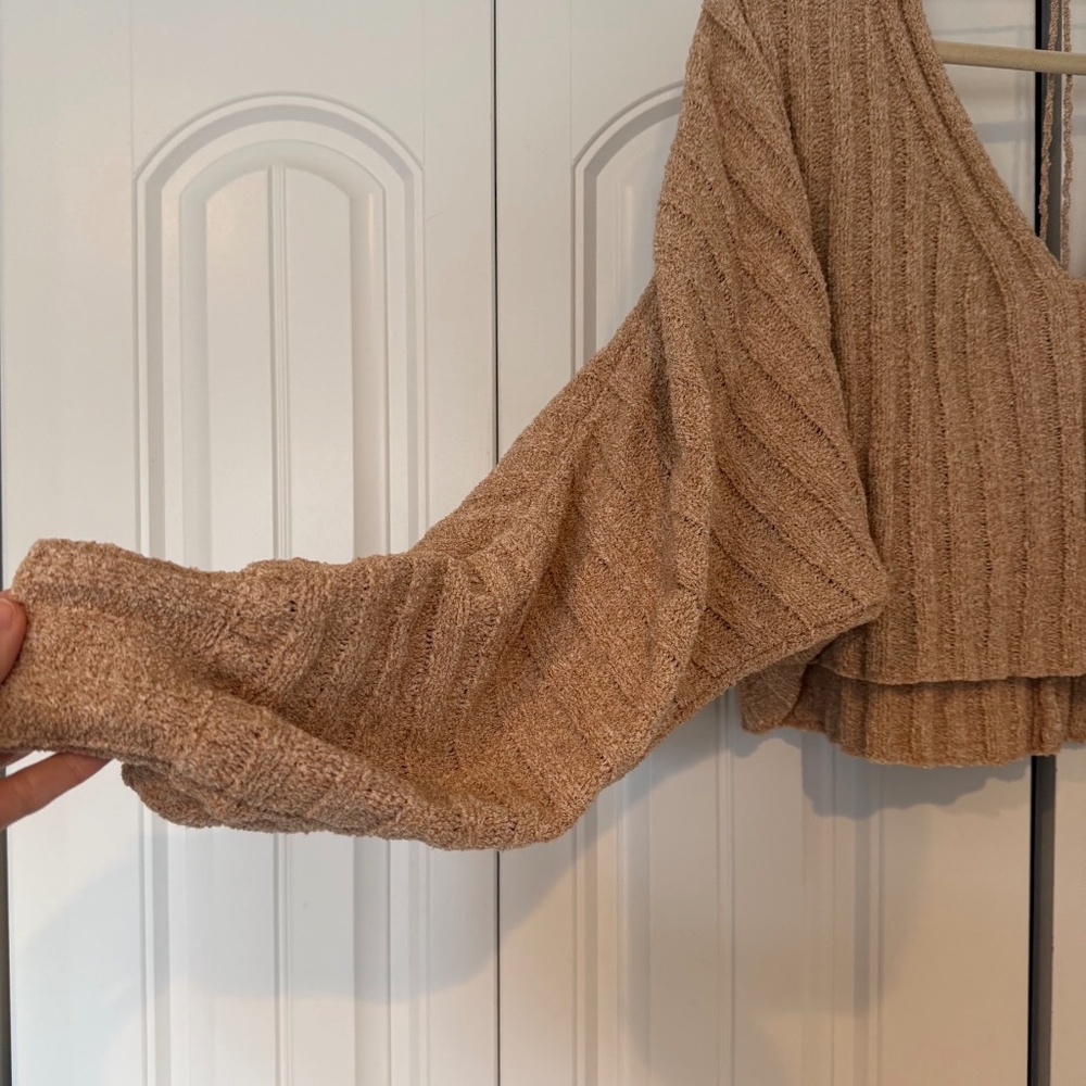 Free People Brown Chunky Oversize Boxy Cropped Sweater Boho - Picture 2 of 4